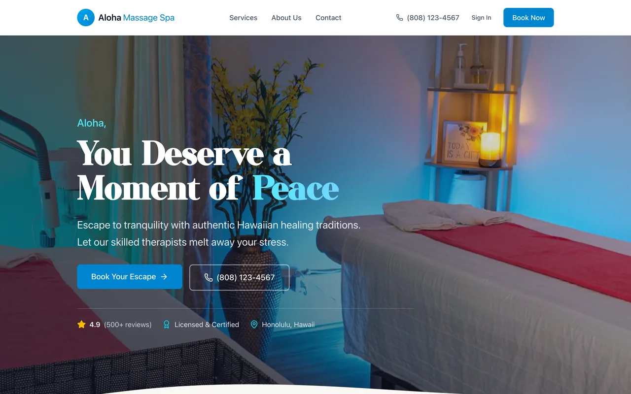 The Aloha Massage Spa website, built by Pacific Pulse
