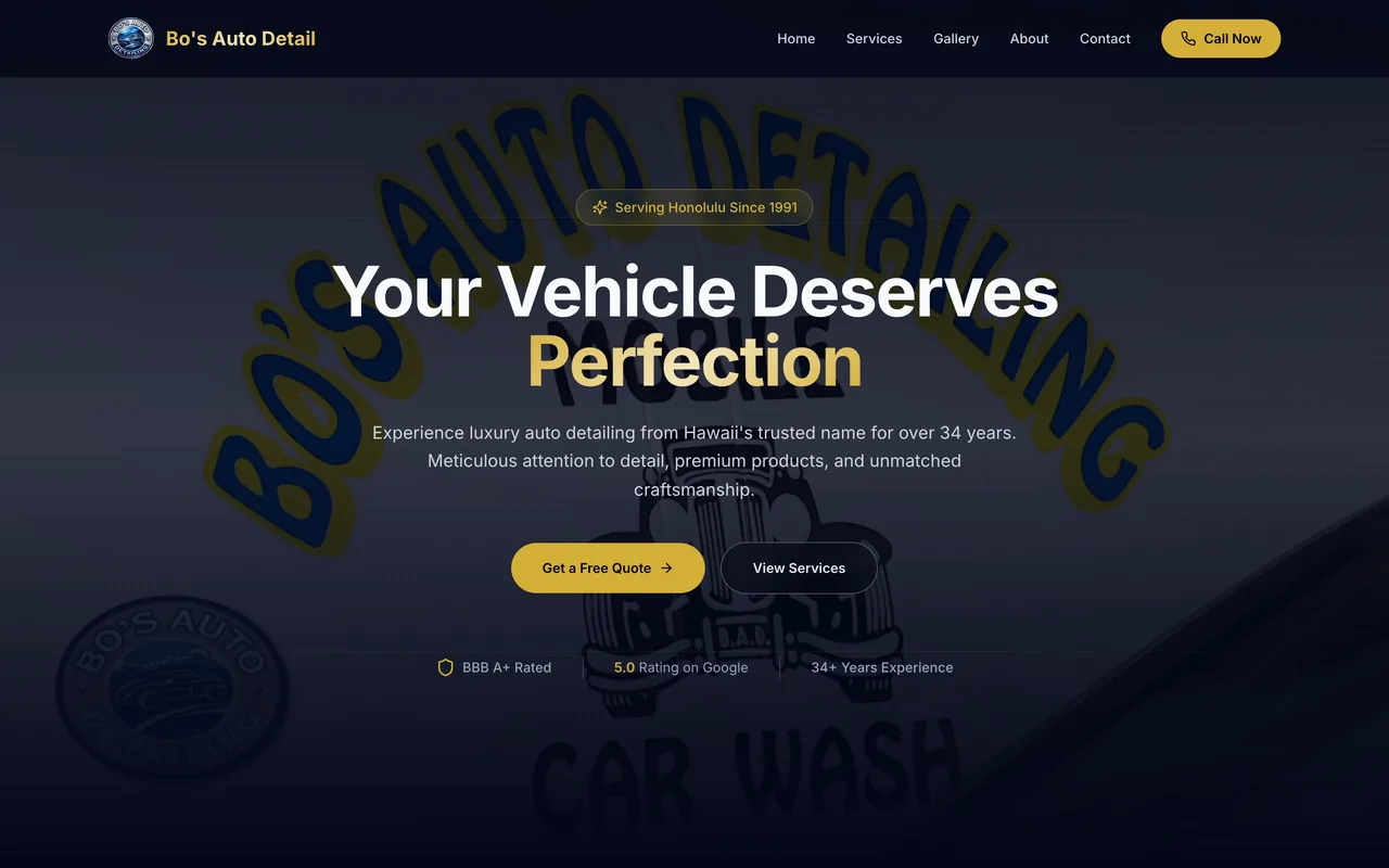 The Bo's Auto Detail website, built by Pacific Pulse