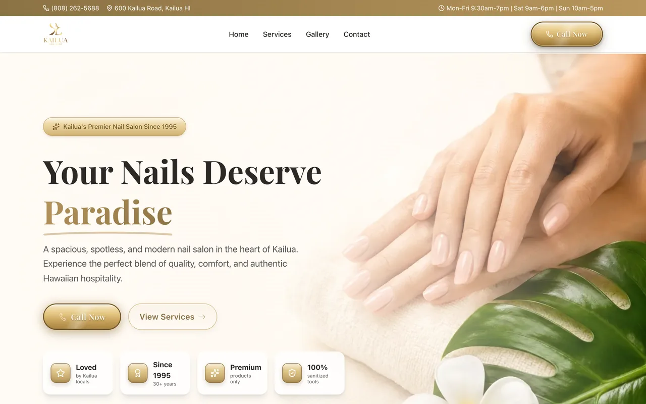 The Kailua Nail Care website, built by Pacific Pulse