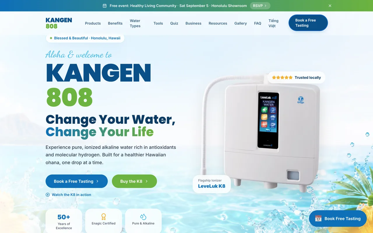 The Kangen 808 website, built by Pacific Pulse