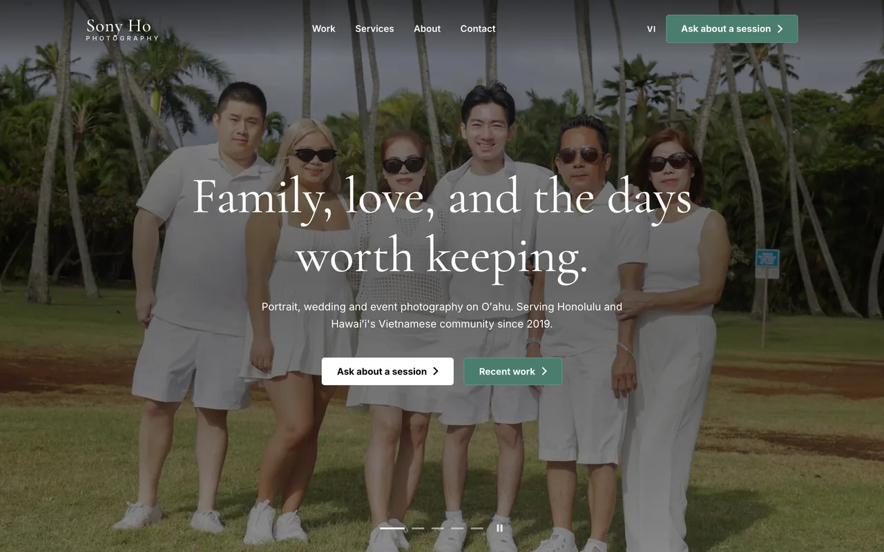 The Sony Ho Photography website, built by Pacific Pulse