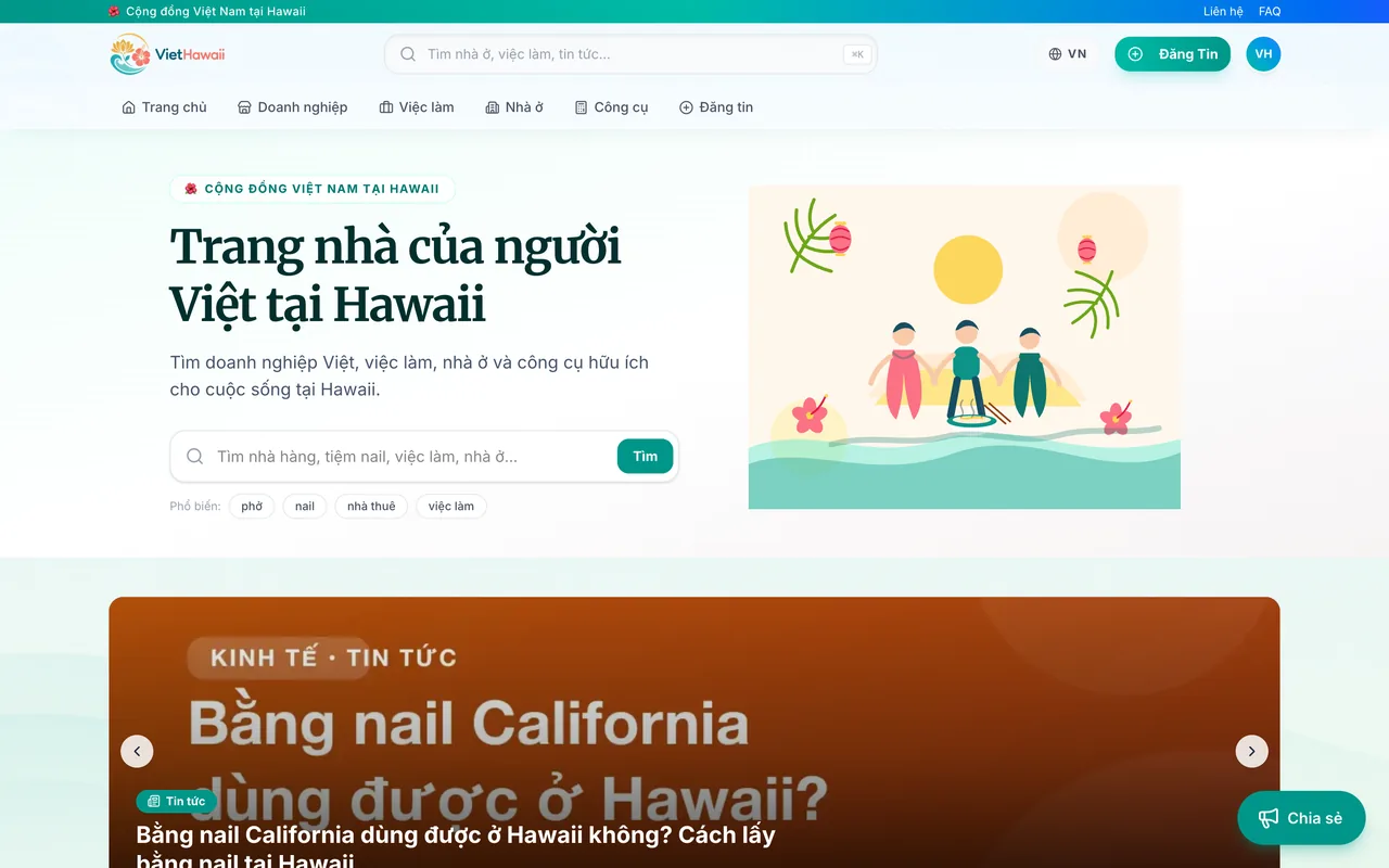 The VietHawaii website, built by Pacific Pulse