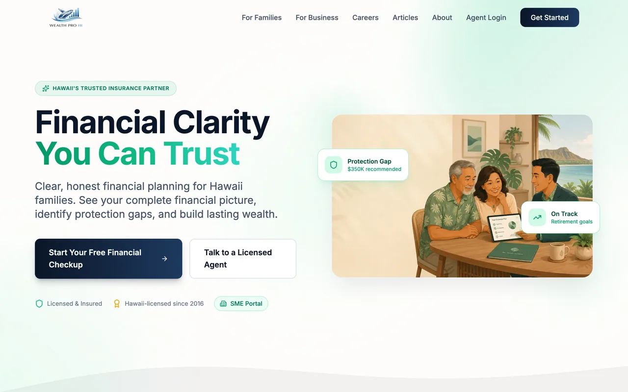 The Wealth Pro HI website, built by Pacific Pulse